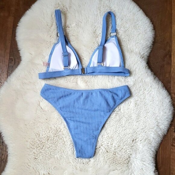 New Ribbed Triangle Bralette High Waist Bikini Set - Picture 6 of 7